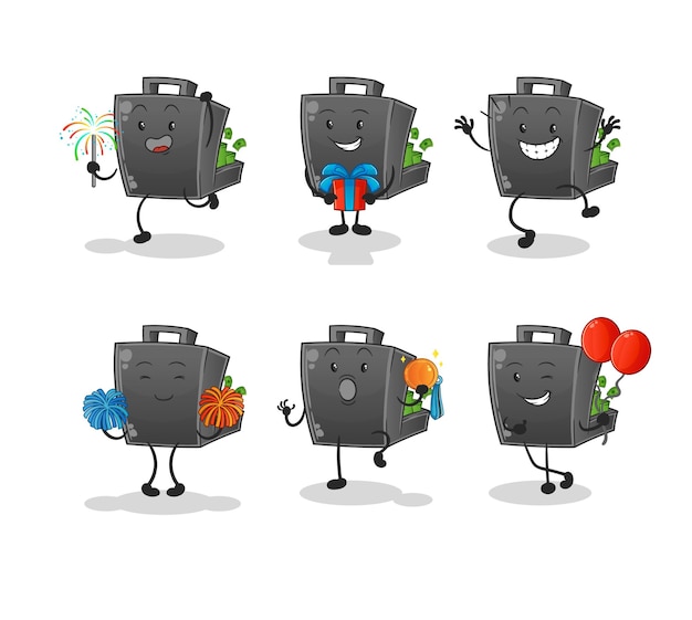 Money briefcase celebration set character cartoon mascot vectorxA