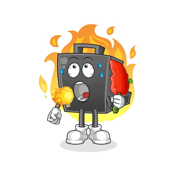 Money briefcase eat hot chilie mascot cartoon vector