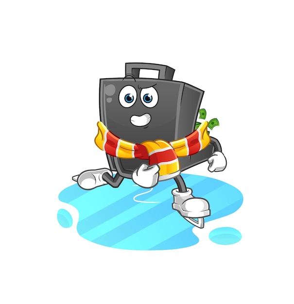 Money briefcase ice skiing cartoon character mascot vectorxA