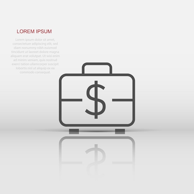 Money briefcase icon in flat style Cash box vector illustration on white isolated background Finance business concept