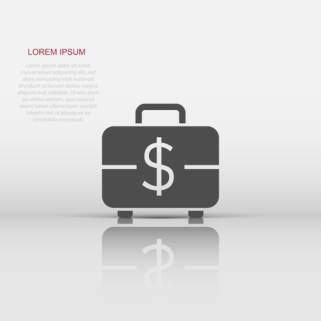 Money briefcase icon in flat style Cash box vector illustration on white isolated background Finance business concept