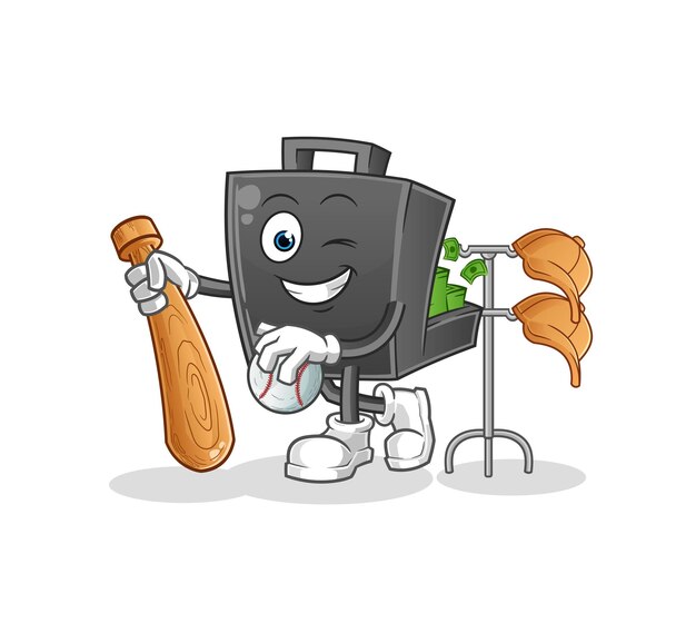 Money briefcase playing baseball mascot cartoon vector