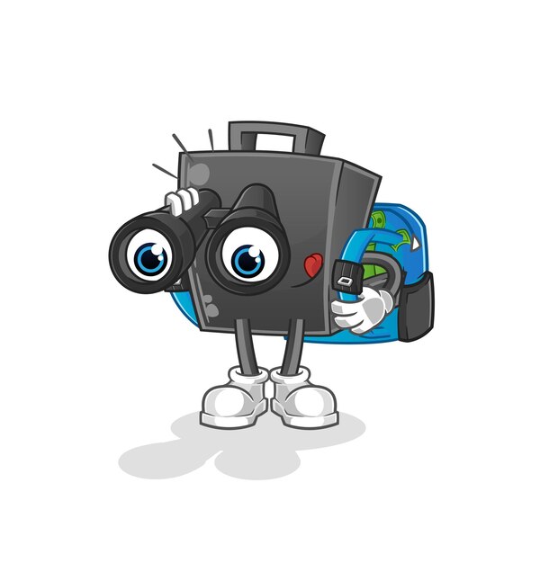 Vector money briefcase with binoculars character cartoon mascot vector