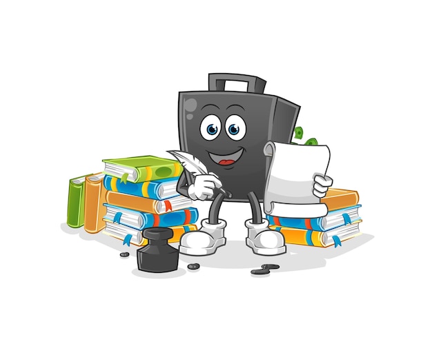 Money briefcase writer vector cartoon character