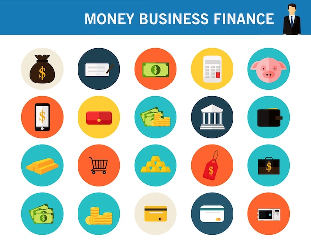 money business finance concept flat icons.