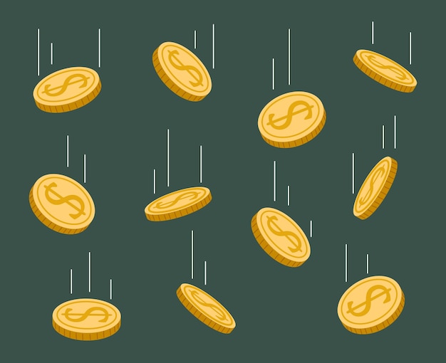 Vector money cash paper coin flying falling rain concept design graphic illustration