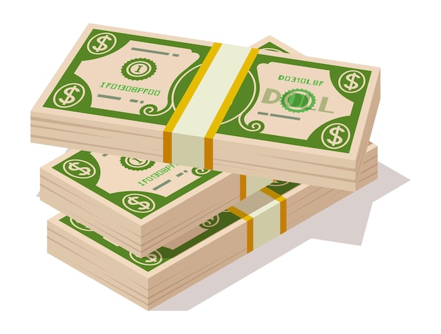 Money cash pile. dollar bills packs. paper banknotes. vector illustration