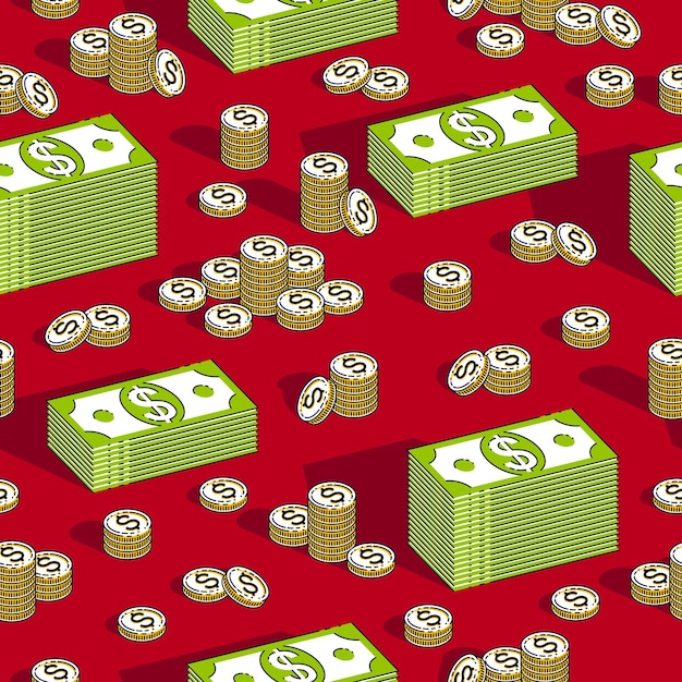 Money cash seamless background, backdrop for financial business website or economical theme ads and information, dollar currency money signs, vector wallpaper or web site background.