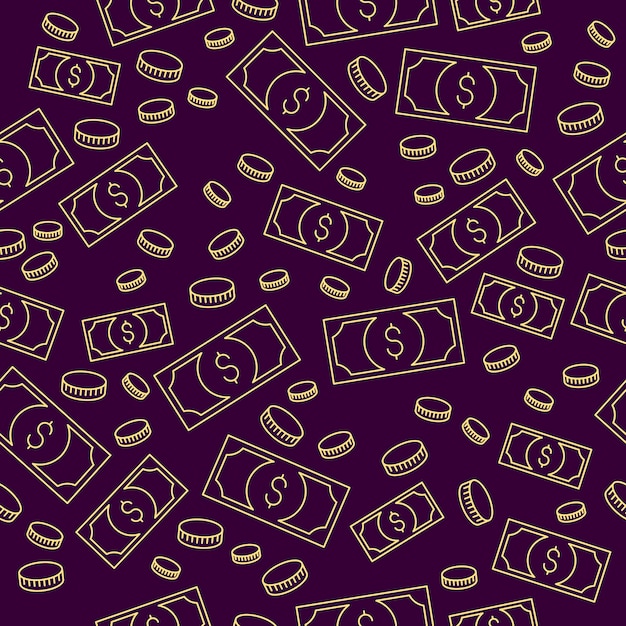 Money cash seamless background, dollar currency money signs, backdrop for financial business website or economical theme ads and information, vector wallpaper or web site background.