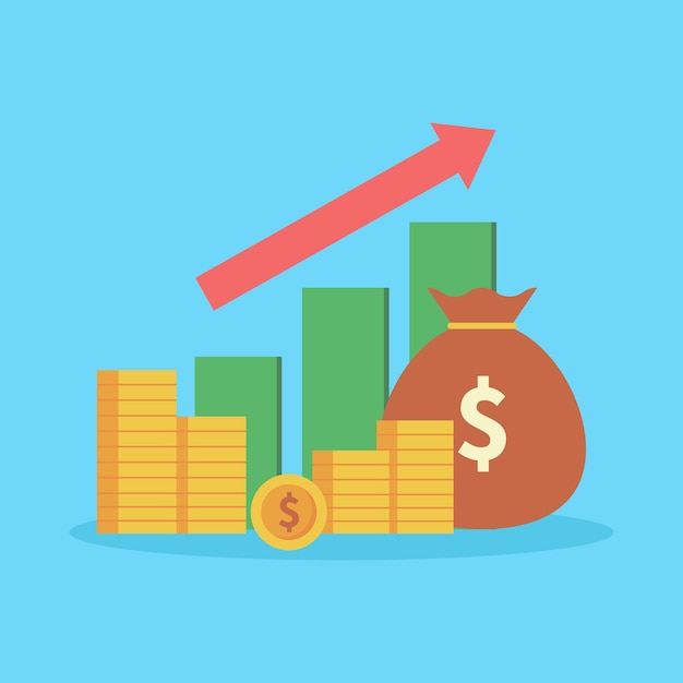 Money chart income growth financial isolated on blue background