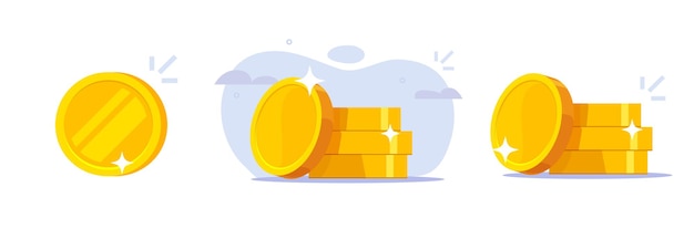 Money coin gold icon 3d or flat golden penny cash pile heap cartoon graphic isolated drawn