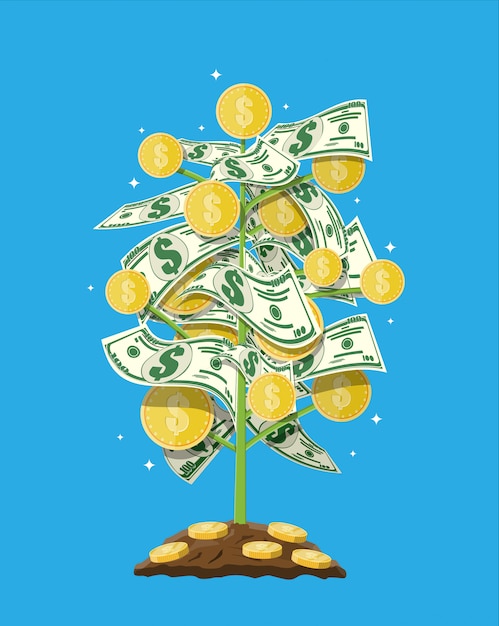 Money coin tree. growing money tree.