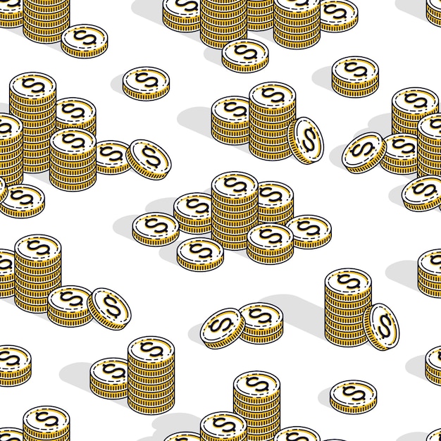 Money coins seamless background, backdrop for financial business website or economical theme ads and information, 3d cash, vector wallpaper or web site background.