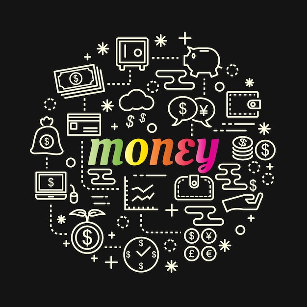 Money colorful gradient with line icons set