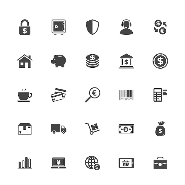 Vector money and commerce vector icon set filled style icons