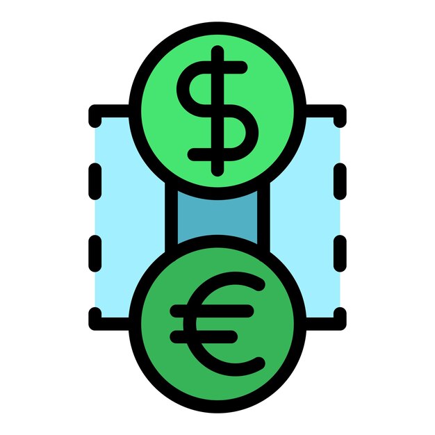 Икона преобразования денег контур вектора преобразования денег цвет икона плоский изолированный