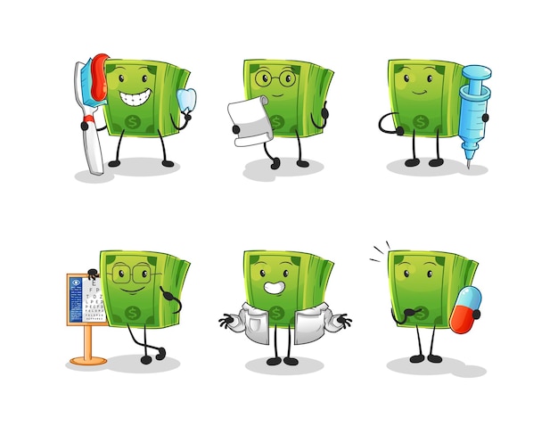 Vector money doctor group character. cartoon mascot vector