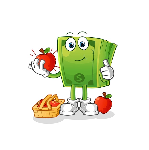 Money eating an apple illustration. character vector