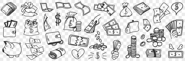 Vector money and finance doodle set