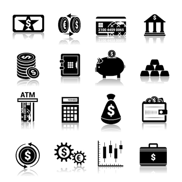 Money finance icons black