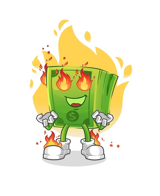 Vector money on fire mascot cartoon vector