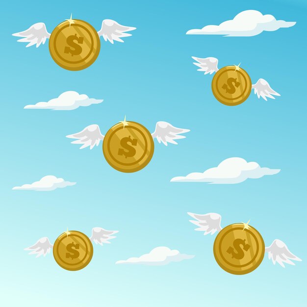 I soldi volano via. illustrazione di cartone animato piatto