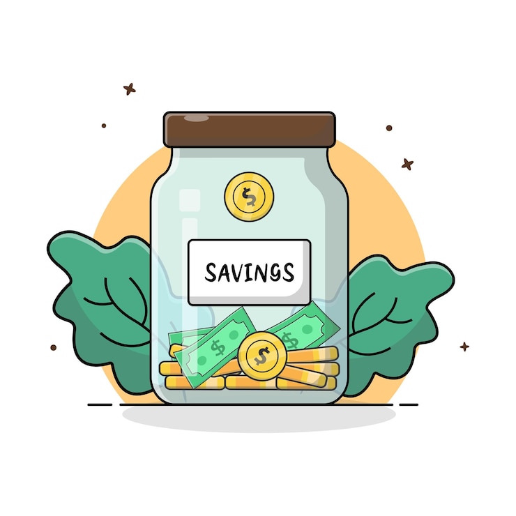 Vector money and gold coin in glass jar money saving concept