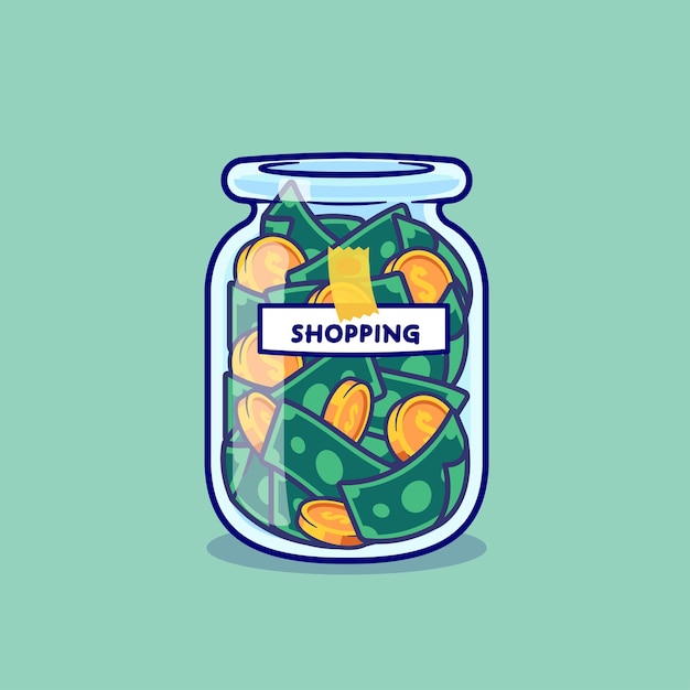 Vector money gold coin in jar shopping cartoon vector icon illustration finance object isolated flat