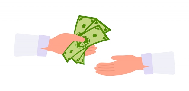 Vector money in hand cartoon. cash payments concept. businessman hands takes exchange money