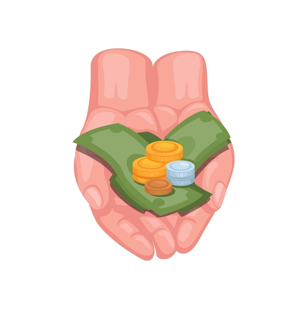 Money on hand. donation and charity symbol cartoon illustration vector