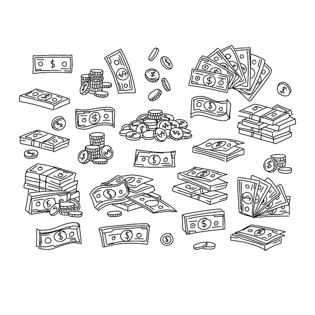 Vector money hand drawn doodle illustrations vector set