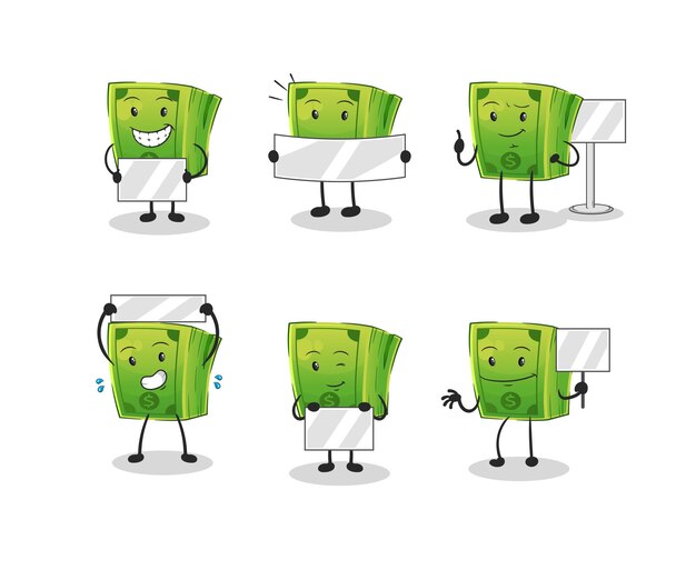 Vector money holding board group character mascot vector