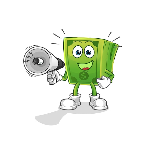 Money holding hand loudspeakers vector. cartoon character