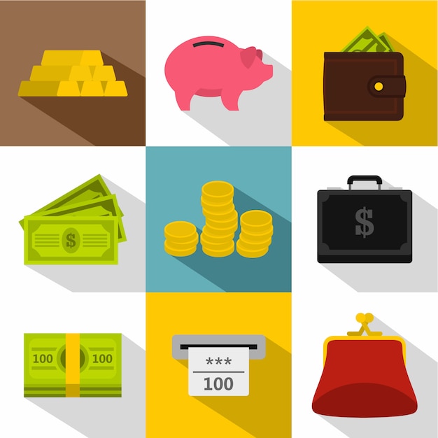 Money icon set, flat style