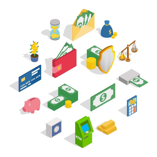 Money icon set, isometric style