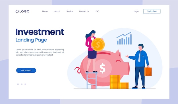 Money investment growth successful flat vector illustration for banner and landing page banner