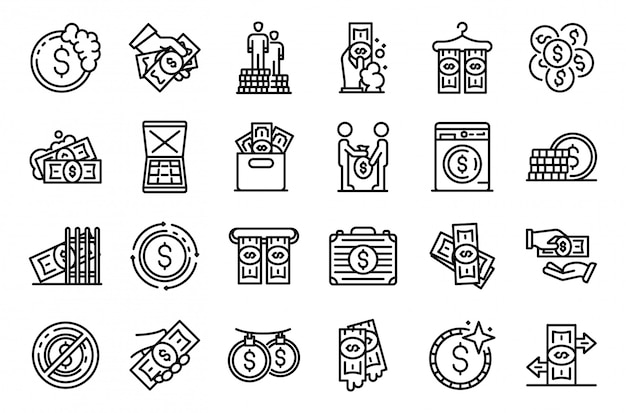 Money laundering icons set, outline style