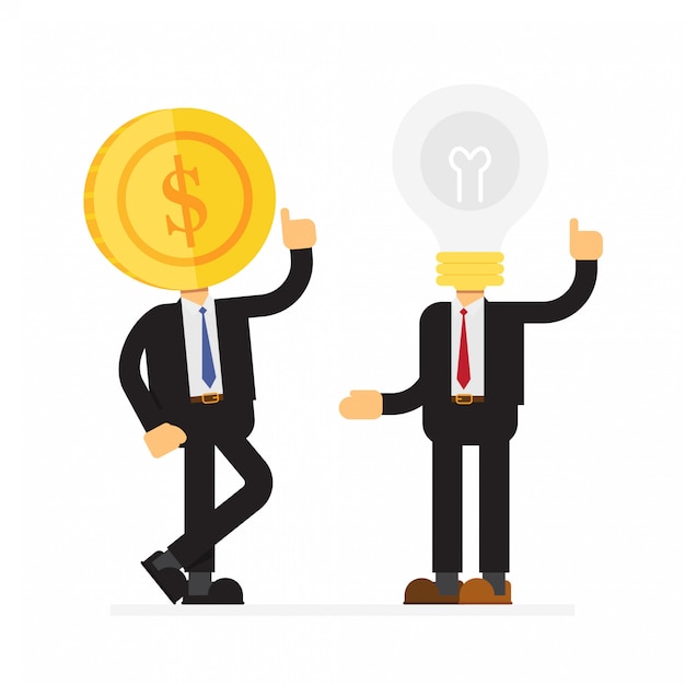 Money and light bulb man cooperate in new project