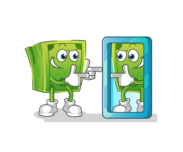 Money looking into mirror cartoon. cartoon mascot vector