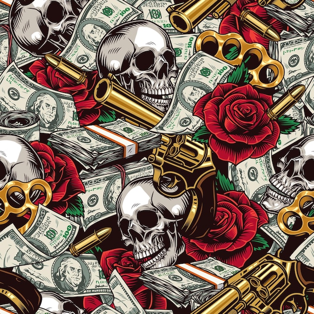 Money and mafia colorful seamless pattern