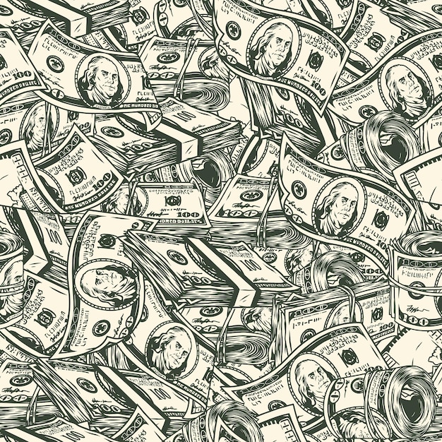 Vector money monochrome vintage seamless pattern