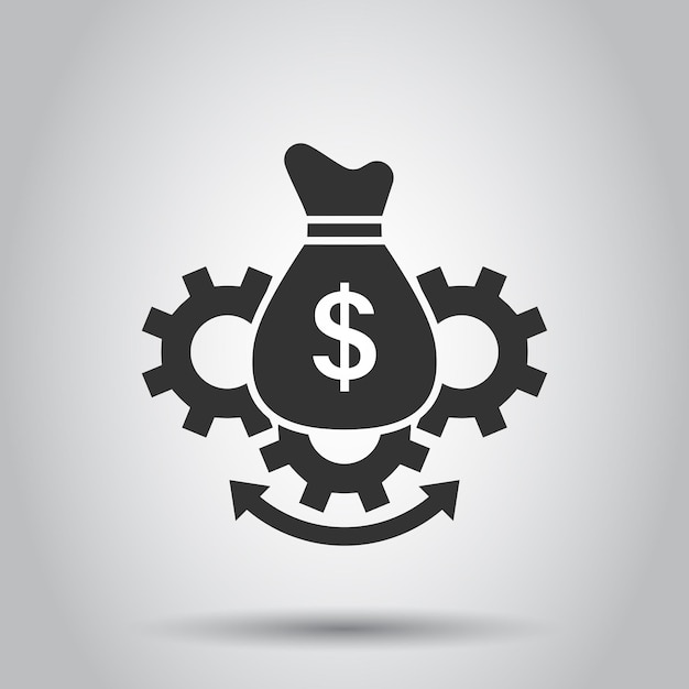 Money optimization icon in flat style Gear effective vector illustration on white isolated background Finance process business concept