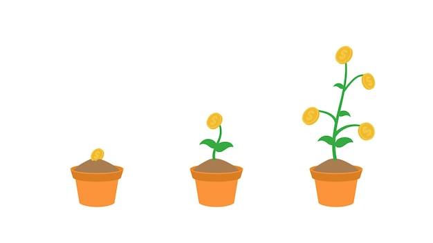 ビジネスやプレゼンテーションに適した金のなる植物の成長ベクトル図