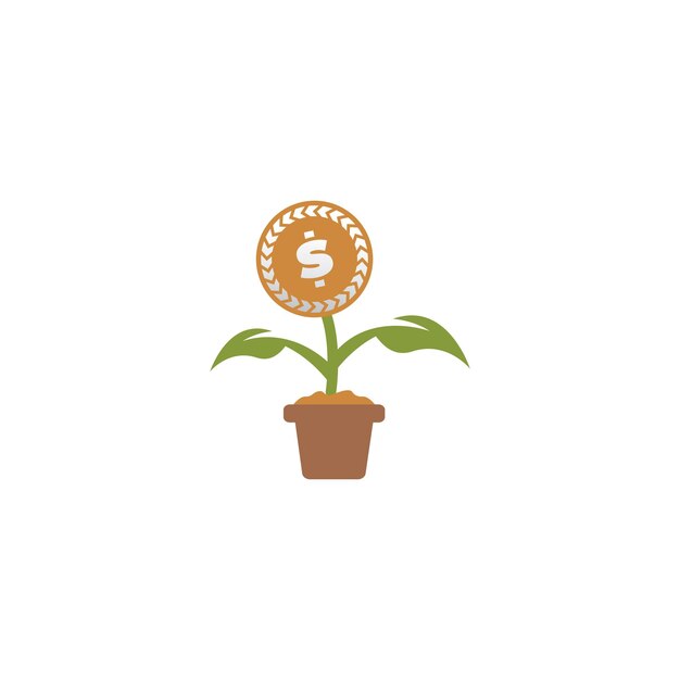マネープラントのロゴ 投資の成長と投資信託基金のロゴと現実的な