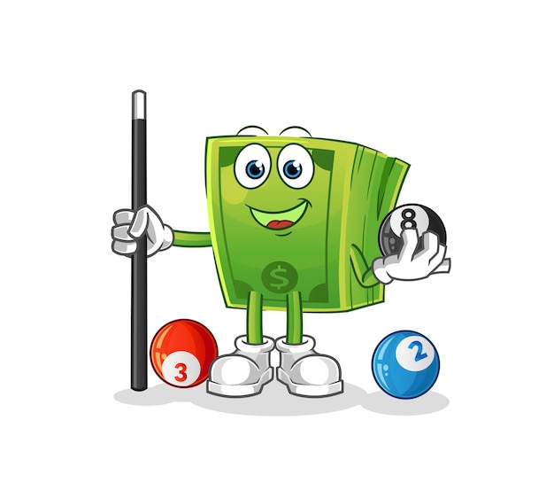 Money plays billiard character. cartoon mascot vector