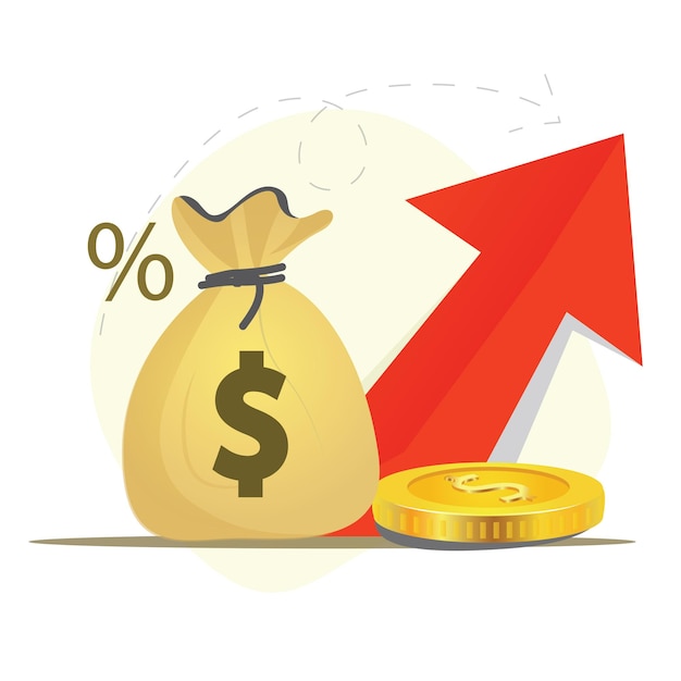 Vector money profit growth up cash benefit financial economic inflation dollar value increase vector icon