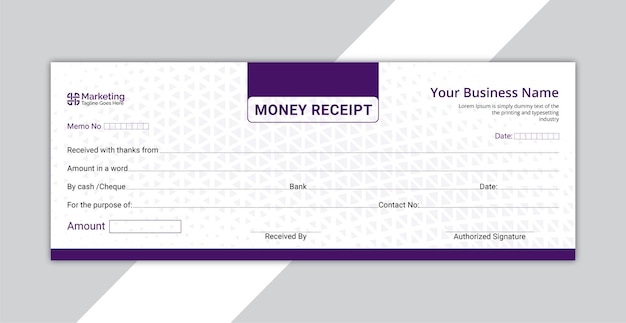 Money Receipt template with realistic design