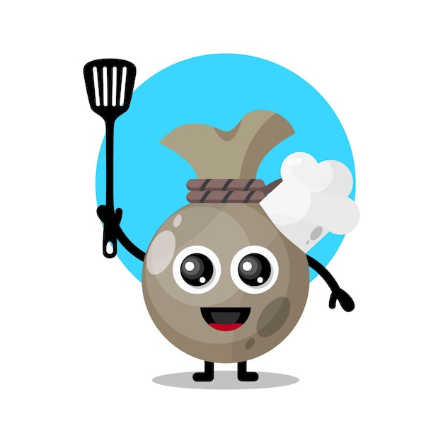 Money sack chef cute character mascot