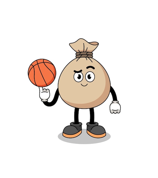 Money sack illustration as a basketball player character design