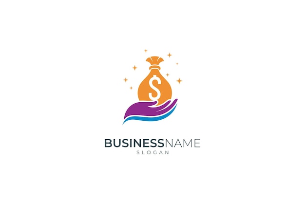 Money sack logo with hands in flat design style